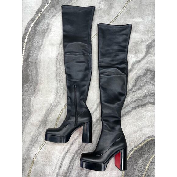 Christian Louboutin Stage Boot Alta 110 Black Leather Thigh High OTK Heel 41 - Picture 8 of 11